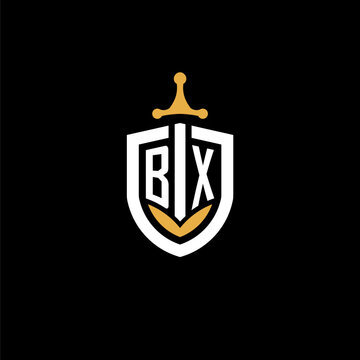 Creative letter BX logo gaming esport with shield and sword design ideas