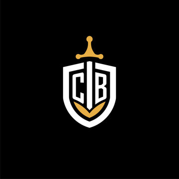Creative letter CB logo gaming esport with shield and sword design ideas