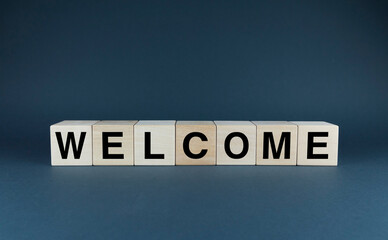 Welcome. Cubes form the word Welcome