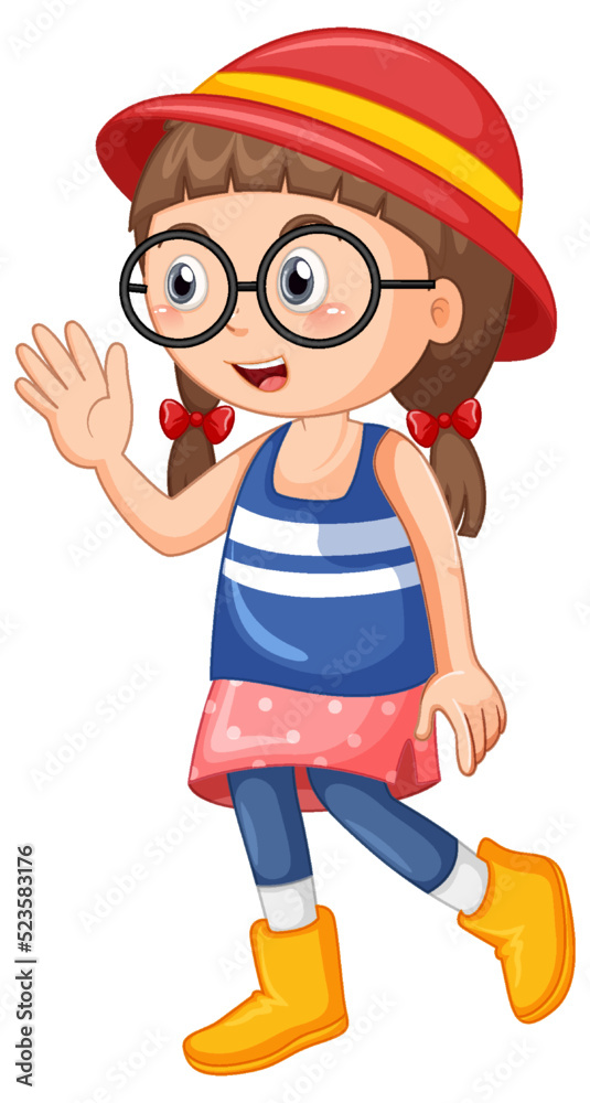 Poster cute girl wearing glasses cartoon character