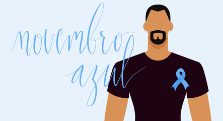 Novembro Azul translation Blue November for men health issues awareness. Vector banner template.