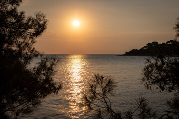 Fototapeta na wymiar Sunset over the Adriatic Sea near Porec in Croatia 