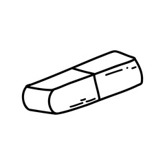 Hand drawn doodle rubber pencil eraser icon. Vector sketch illustration of black outline school writing supplies for print, coloring page, kids design, logo