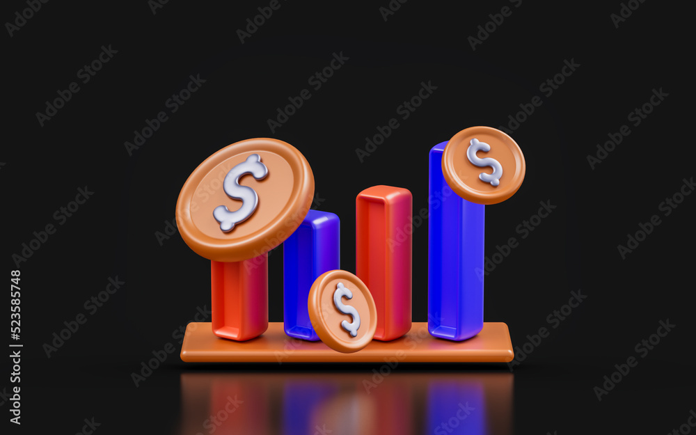 Poster dollar sign with line chart on dark background 3d render concept for business and finance