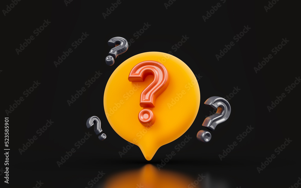 Wall mural question mark sign with bubble speech on dark background 3d render concept for enquiry
