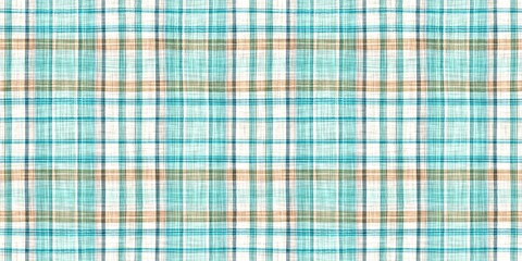 Teal rustic coastal beach house border check fabric tile. Seamless sailor flannel edging trim textile. Gingham rustic banner ribbon endless tape.