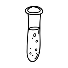 Hand drawn doodle test tube icon for print, coloring page, kids design, logo. Vector sketch Illustration of research laboratory equipment, supplies for chemistry lessons at school