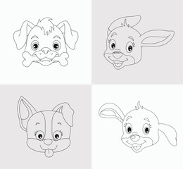 Dog head coloring book for kids hand drawn zentangle dog vector illustration