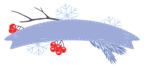 Banner with winter plants. Merry Christmas and Happy New Year decoration.