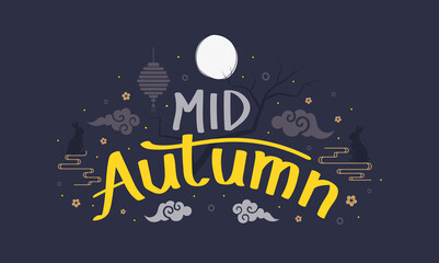 Happy Mid Autumn vector concept with typography and chinese ornament design