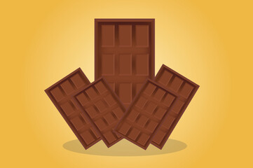 dark chocolate bar isolated on retro yellow background, food and drink realistic food object vector illustration (sweets and snacks)