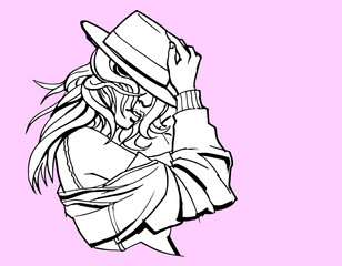 hand drawn sketch of a girl vector for card illustration decoration