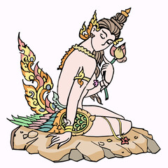 girl with a lotus vector for illustration decoration background