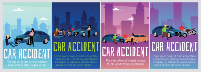 Driver of car gets into an accident vector flat illustration