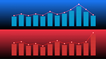 Up and Down Graph, profit and loss analysis, financial report chart. Vector stock.