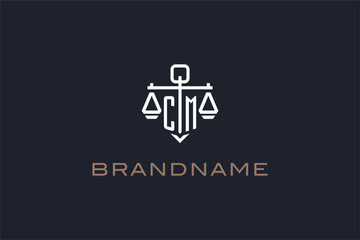 Initials CM logo for law firm with shield and scales of justice modern style - obrazy, fototapety, plakaty