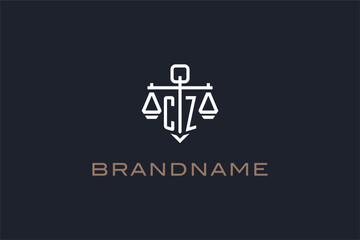 Initials CZ logo for law firm with shield and scales of justice modern style - obrazy, fototapety, plakaty
