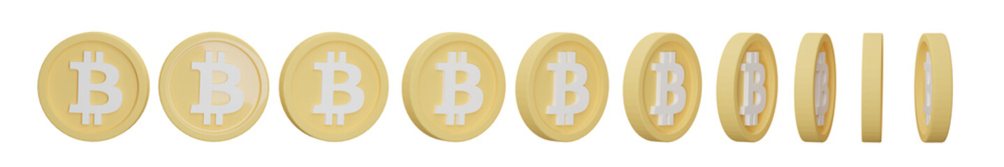 3D Set of bitcoin in different shape isolated on transparent background - PNG format.