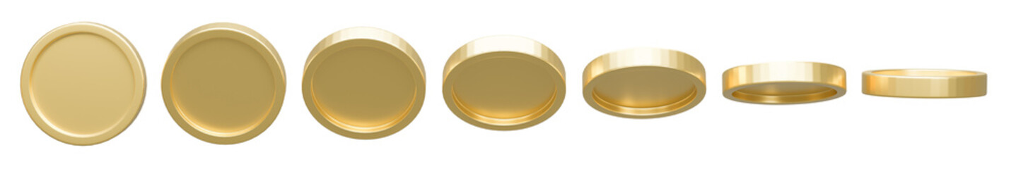 3D Set of golden coin in different shape isolated on transparent background - PNG format.