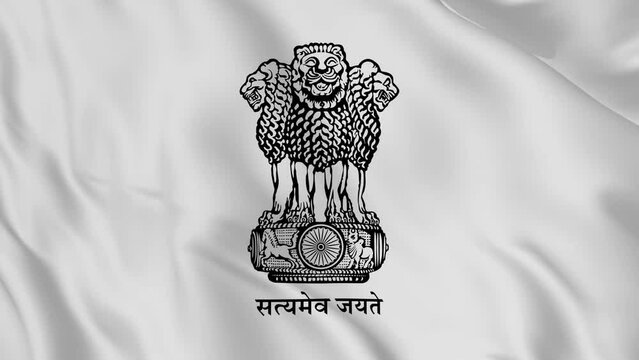 national emblem or symbol of India in waving flag. smooth 4k video seemless loop