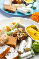 Indian assorted sweet mithai, barfi in a group