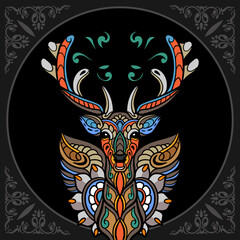 Colorful Deer zentangle arts isolated on black background