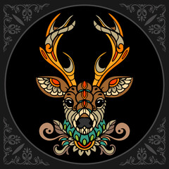 Colorful Deer zentangle arts isolated on black background