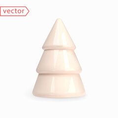 White Beige Cone Christmas Tree. 3D render of realistic abstract White Beige Porcelain Figurine Christmas Tree isolated on white background. Winter Holiday Decoration. 3d Render Vector