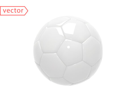 Realistic white Soccer Ball or Football Ball on white background. 3d style Vector Figurine Ball. Sports Equipment. Realistic 3D vector