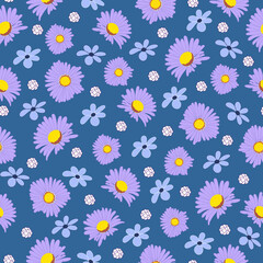 Flower seamless pattern with blue and purple flowers
