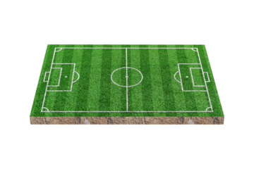 Green grass soccer or football field isolated on transparent background - PNG format.