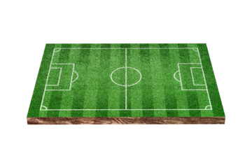 Green grass soccer or football field isolated on transparent background - PNG format.