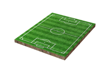 Green grass soccer or football field isolated on transparent background - PNG format.