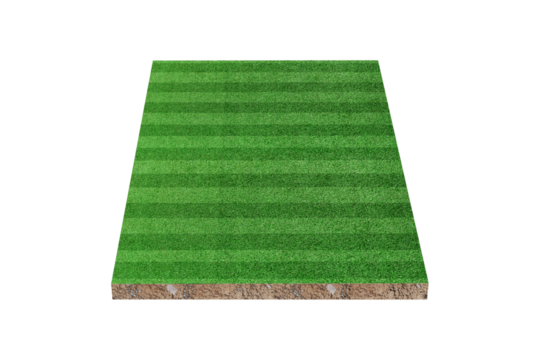 Green grass soccer or football field isolated on transparent background - PNG format.