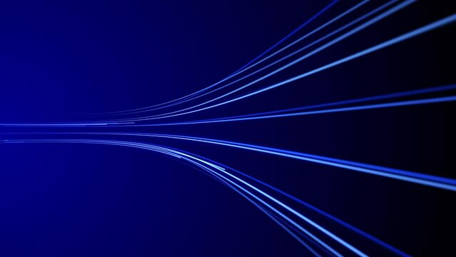 Optic lines flow stream - abstract CG blue background. Glowing lines moving - fiber optic cable, digital information concepts. Seamless looping animation.
