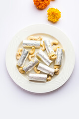 Kaju Roll mithai - A royal Traditional sweet made from cashew powder and mawa with sugar
