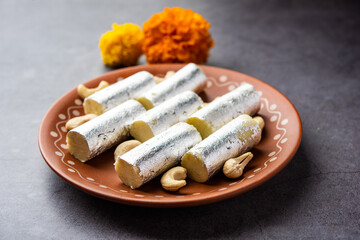Kaju Roll mithai - A royal Traditional sweet made from cashew powder and mawa with sugar