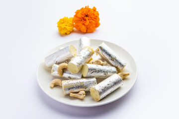 Kaju Roll mithai - A royal Traditional sweet made from cashew powder and mawa with sugar