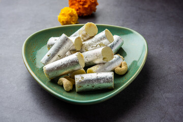 Kaju Roll mithai - A royal Traditional sweet made from cashew powder and mawa with sugar