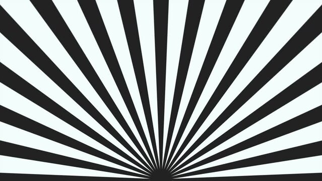 Vintage Black and White Sunburst Stripes Background Animation, Seamless Loop. Retro Inspired Rays Centered at the Bottom, 4k Video Motion Graphics