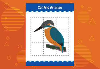 Cut and arrange with a bird worksheet for kids. Educational game for children