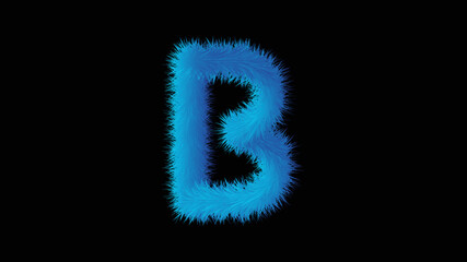 Initial Letter B fur texture effect illustration.Alphabet B glow hair 3D effect Fluffy ice font vector on black background