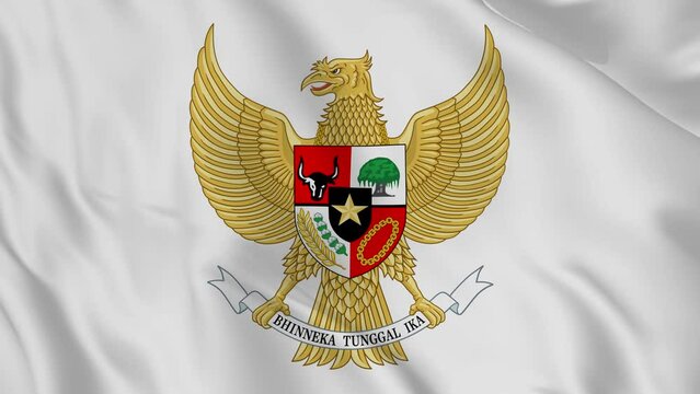 national emblem or symbol of indonesia garuda in waving flag. smooth 4k video seemless loop