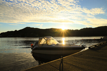 A boat in Egersund during the sunset, South Norway