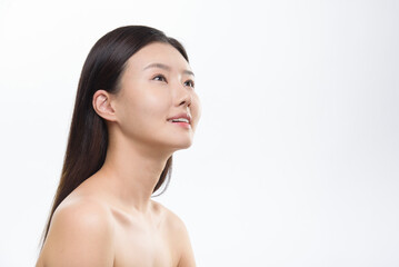 Asian woman portrait on white background, face care, face care, facial treatment, cosmetology, beauty and spa