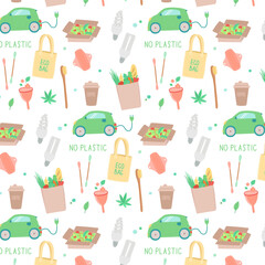 Seamless background the concept of ecology, zero waste, natural hygiene products, eco materials, less plastic.