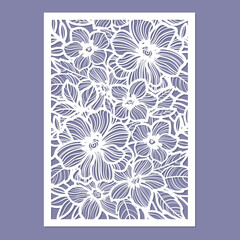 Template for laser cutting. Postcard layout with flowers. For weddinig invitation design, congratulations, menu, decve panels. For utting from any material. Vector