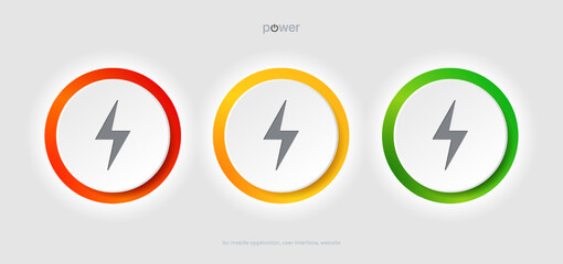 3d electric power charge charging energy on off push icon. Lightning symbol for website, mobile app, UI UX.