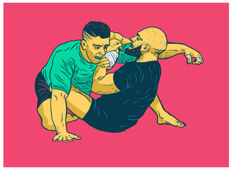 Submission fight, colorful vector art