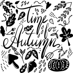 Poster with lettering and autumn leaves.